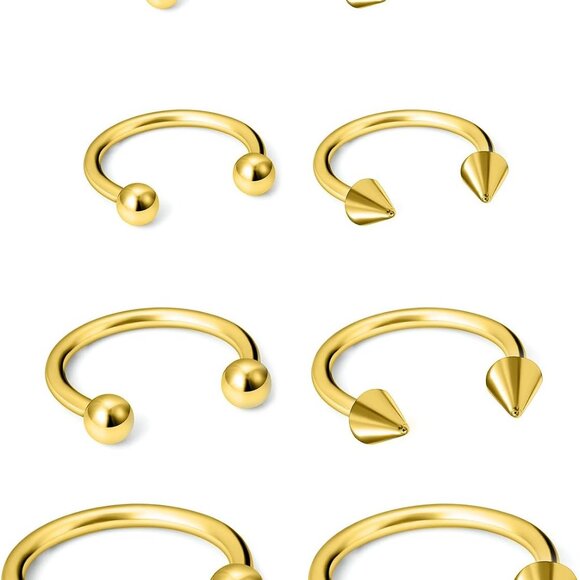 8Pcs Gold 16G Surgical Steel Horseshoe Nose & Cartilage Piercing Rings, 6-12mm - Picture 1 of 6